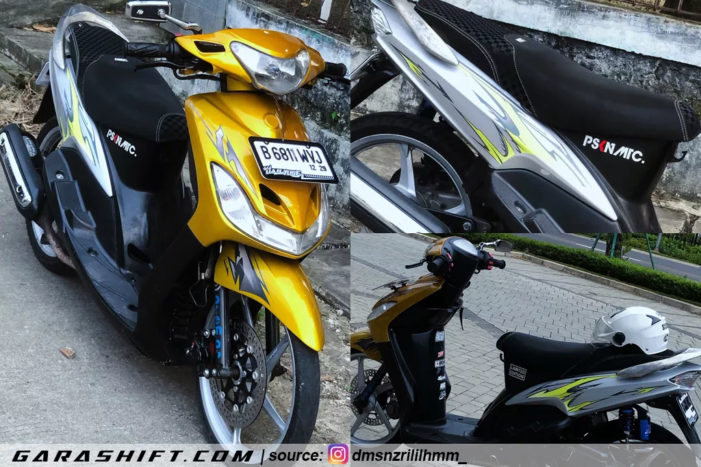 Mio smile putih striping motif flame by dmsnzrililhmm