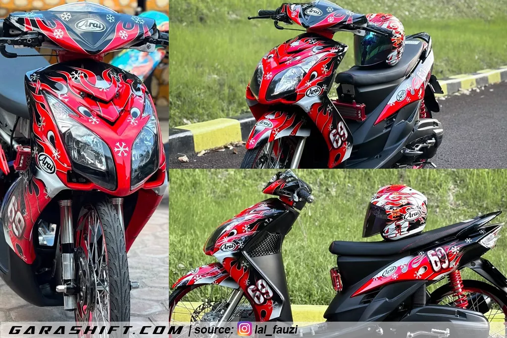 Striping custom arai mio soul mx merah by lal fauzi